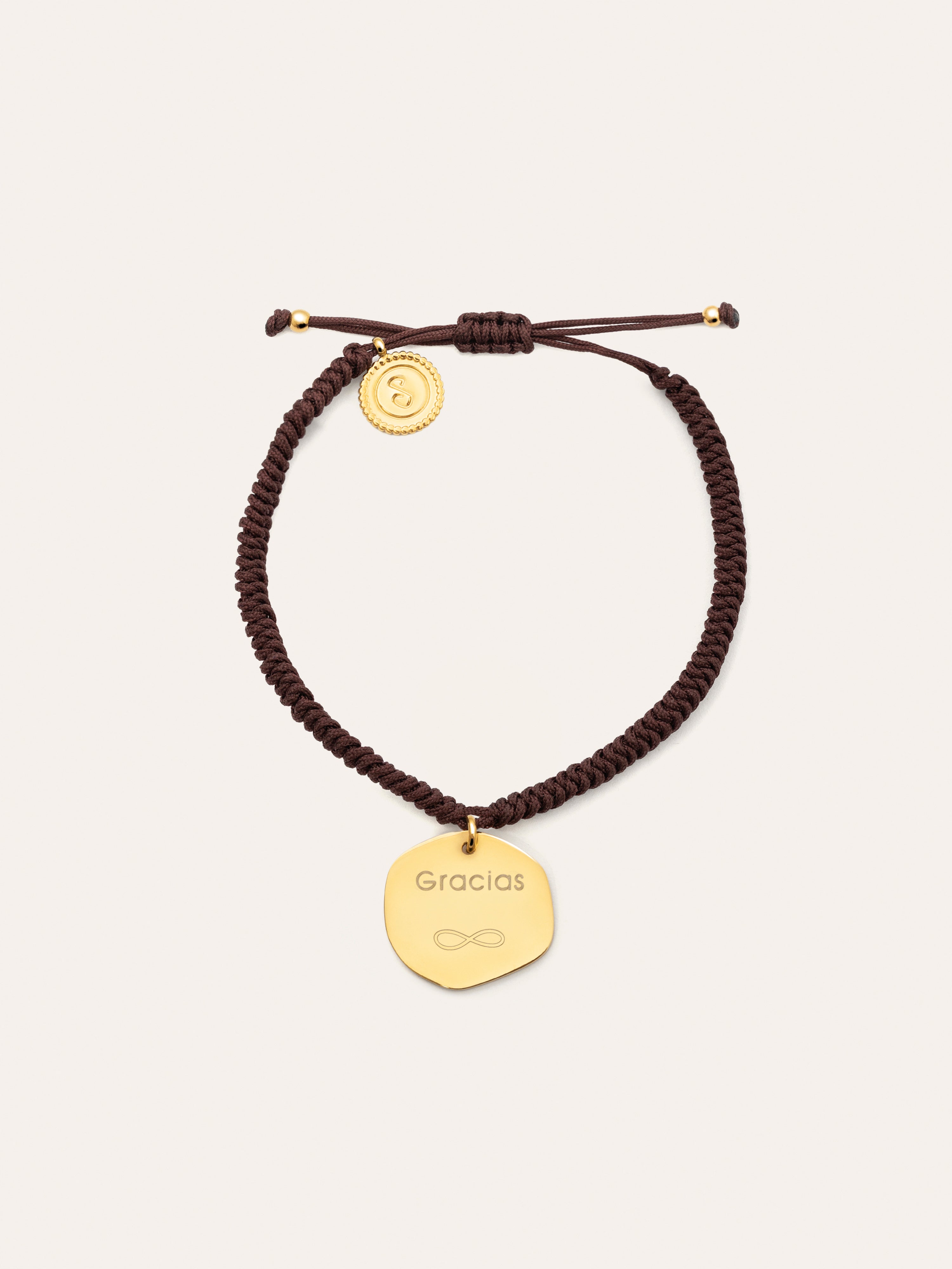 Pulseira Personalizada Medallion Marrón Aço Banho de Ouro