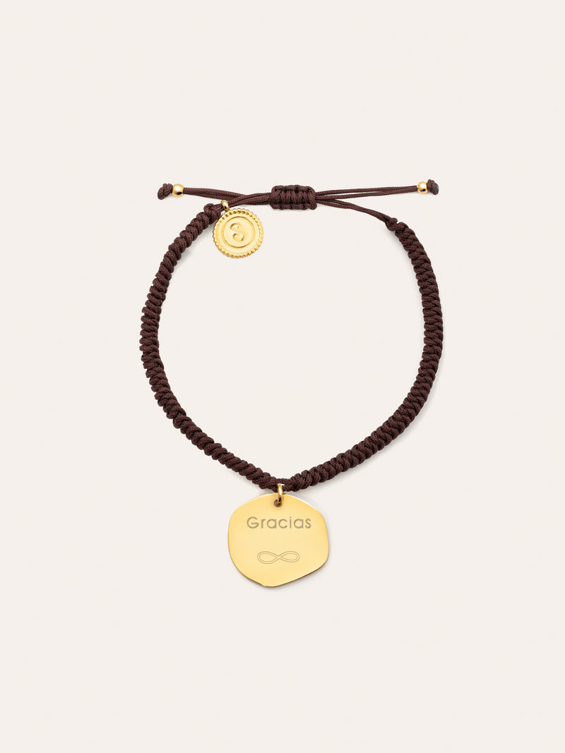 Pulseira Personalizada Medallion Marrón Aço Banho de Ouro