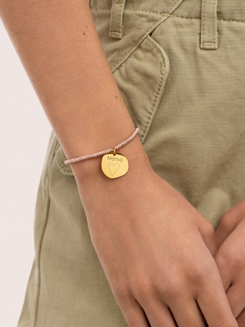 Pulseira Personalizada Medalhão Orgânico Rosa Aço Banho Ouro