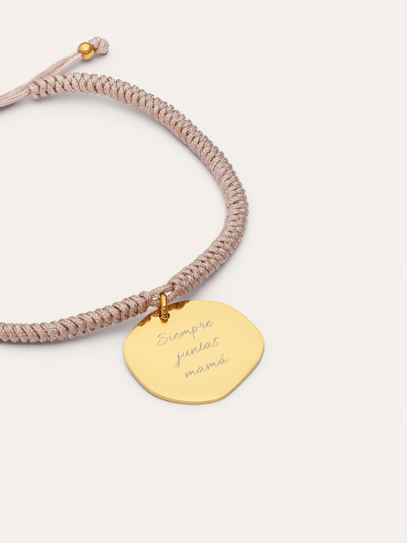 Pulseira Personalizada Medalhão Orgânico Rosa Aço Banho Ouro