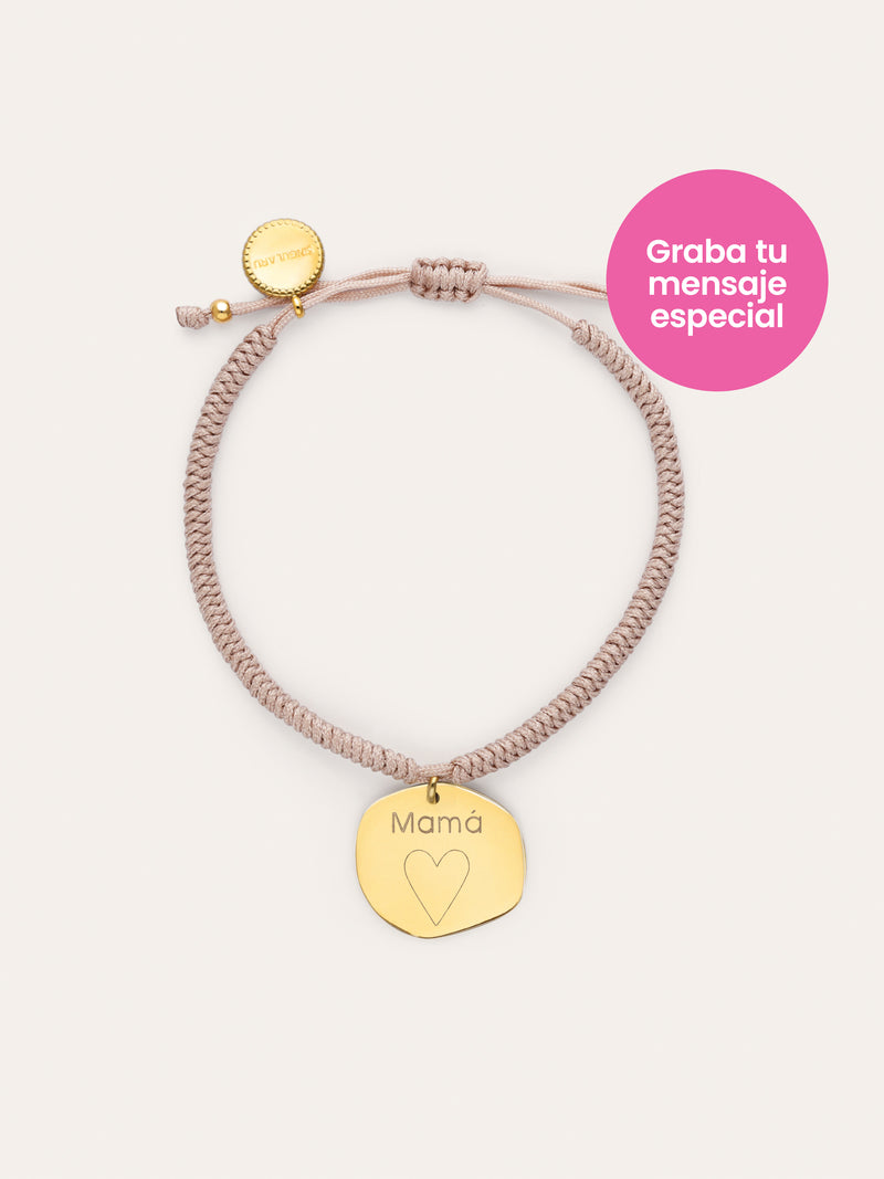 Pulseira Personalizada Medalhão Orgânico Rosa Aço Banho Ouro