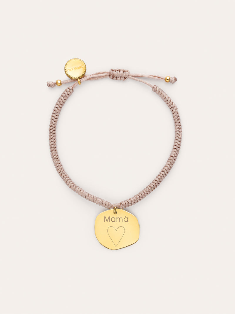 Pulseira Personalizada Medalhão Orgânico Rosa Aço Banho Ouro