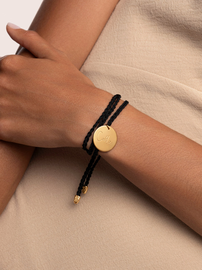 Pulsera Personalizada Dream Negra Plata Baño Oro