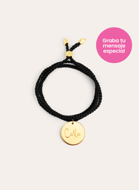 Pulsera Personalizada Dream Negra Plata Baño Oro