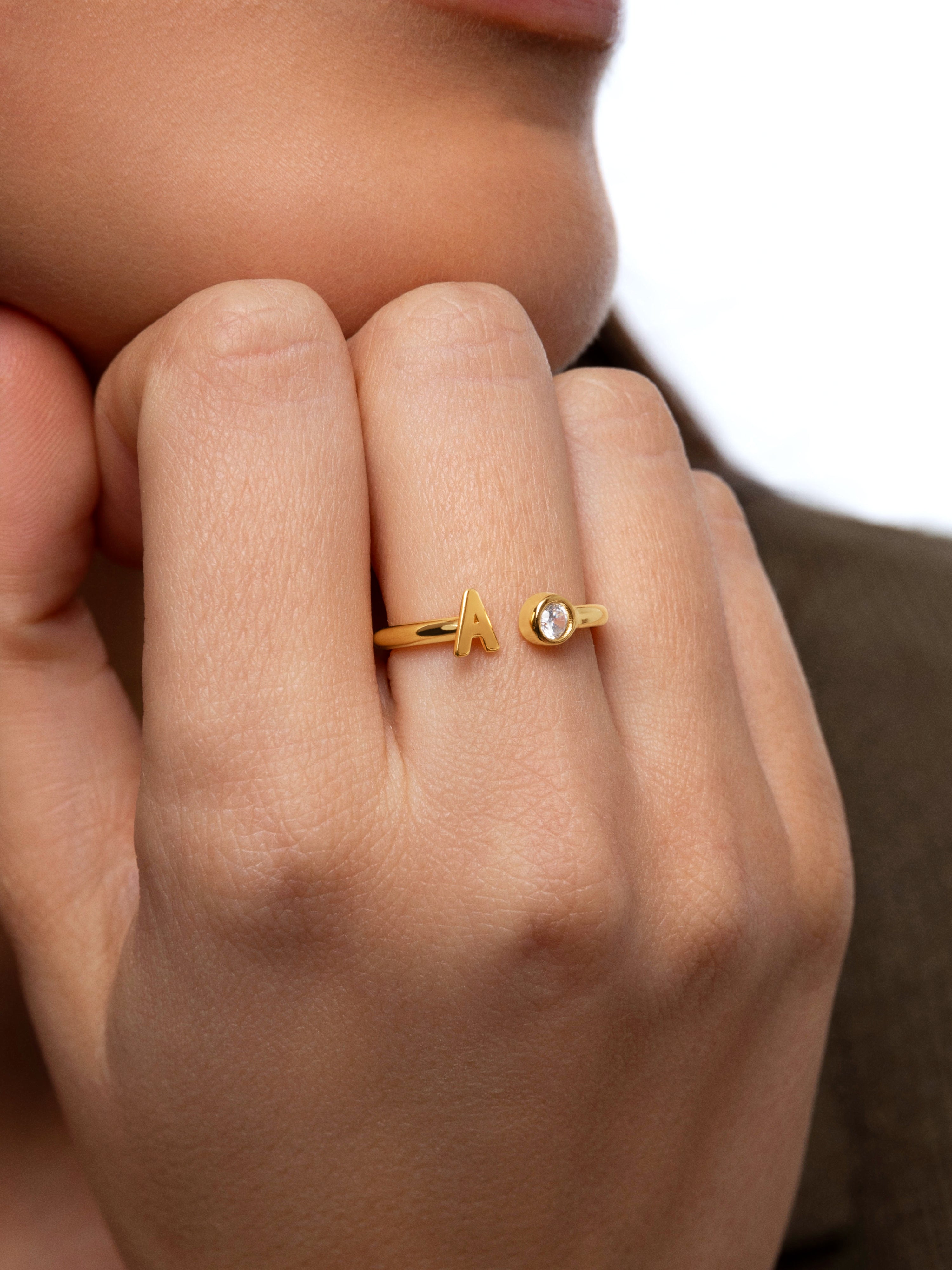 Letter Diamond Personalized Gold Ring