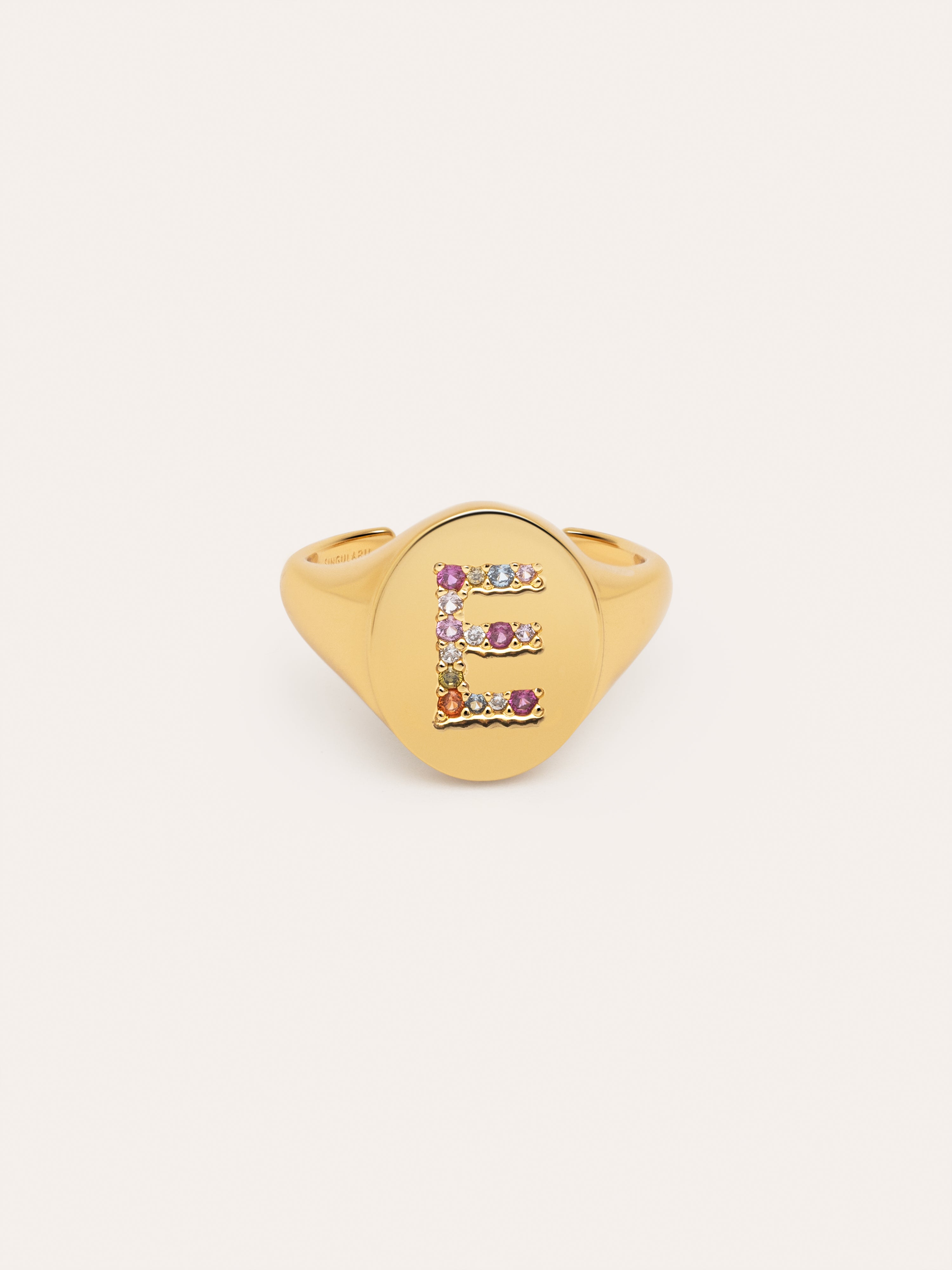 Anillo Personalizado Signet Letter Colors Baño Oro