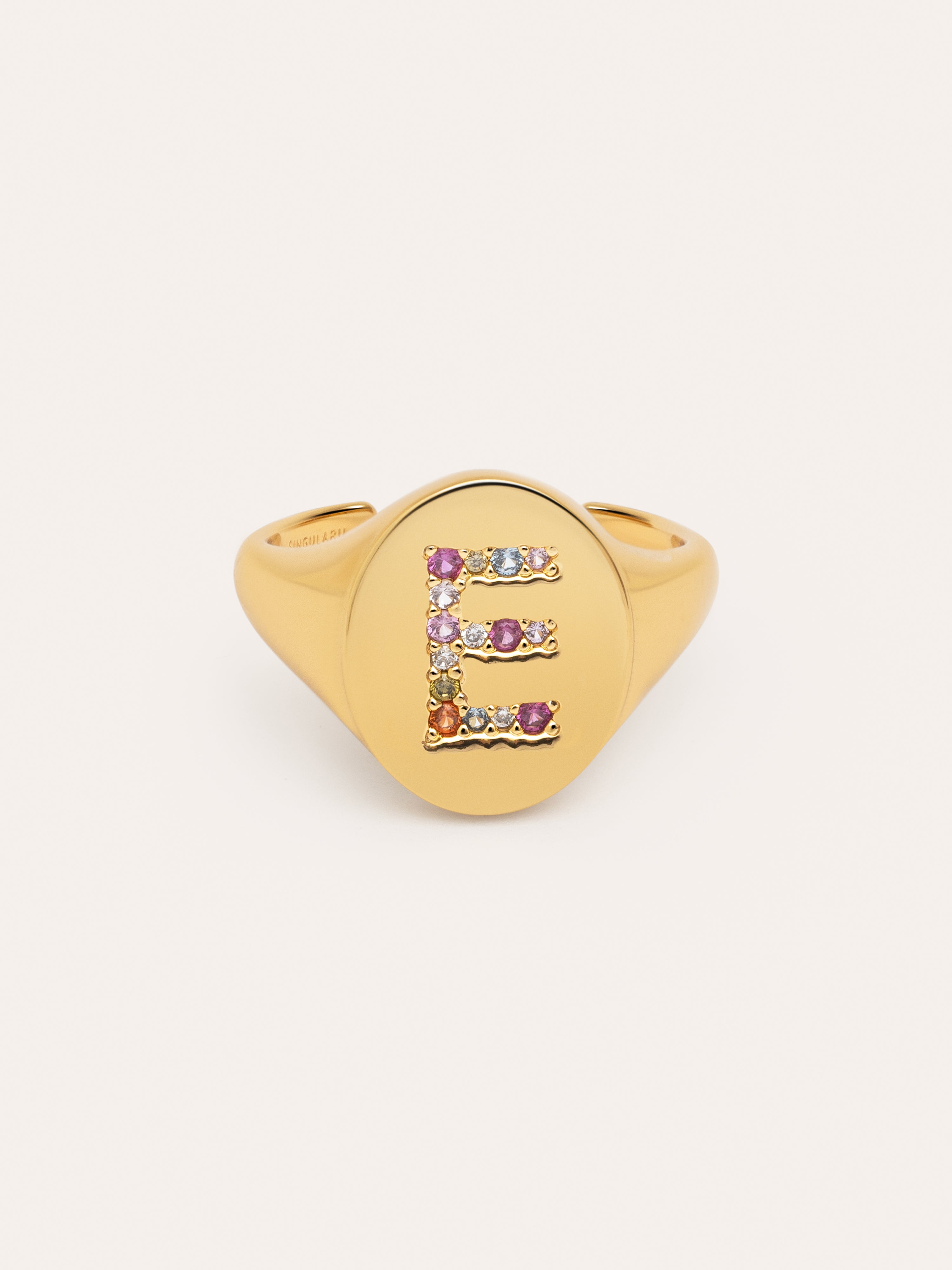 Anillo Personalizado Signet Letter Colors Baño Oro