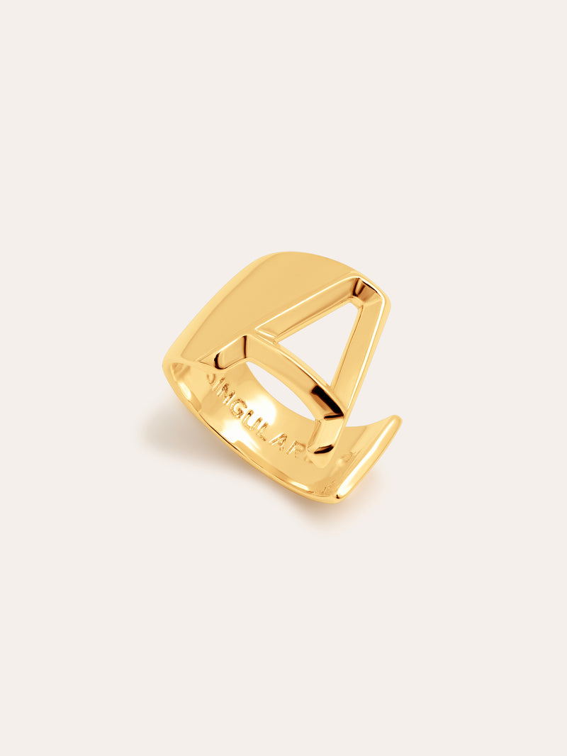 Anel Personalizado Letter Signet Banho de Ouro