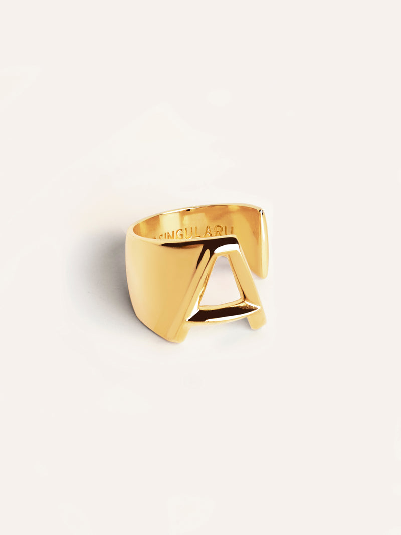 Anel Personalizado Letter Signet Banho de Ouro