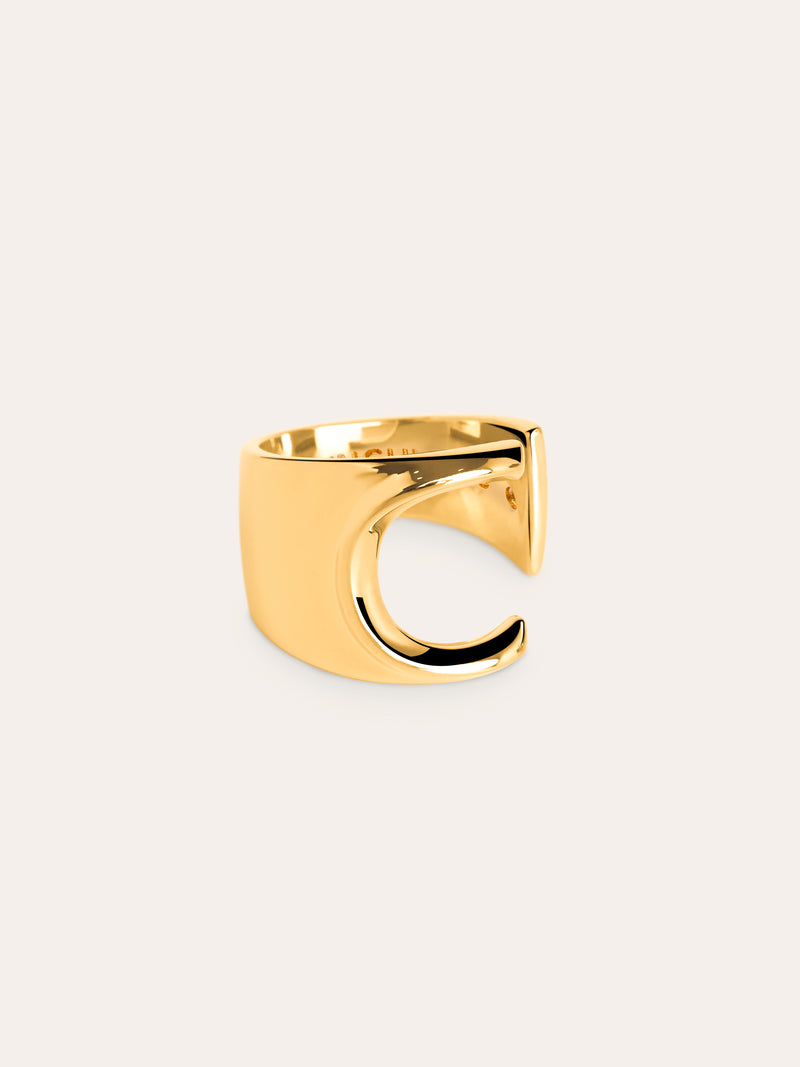 Anel Personalizado Letter Signet Banho de Ouro