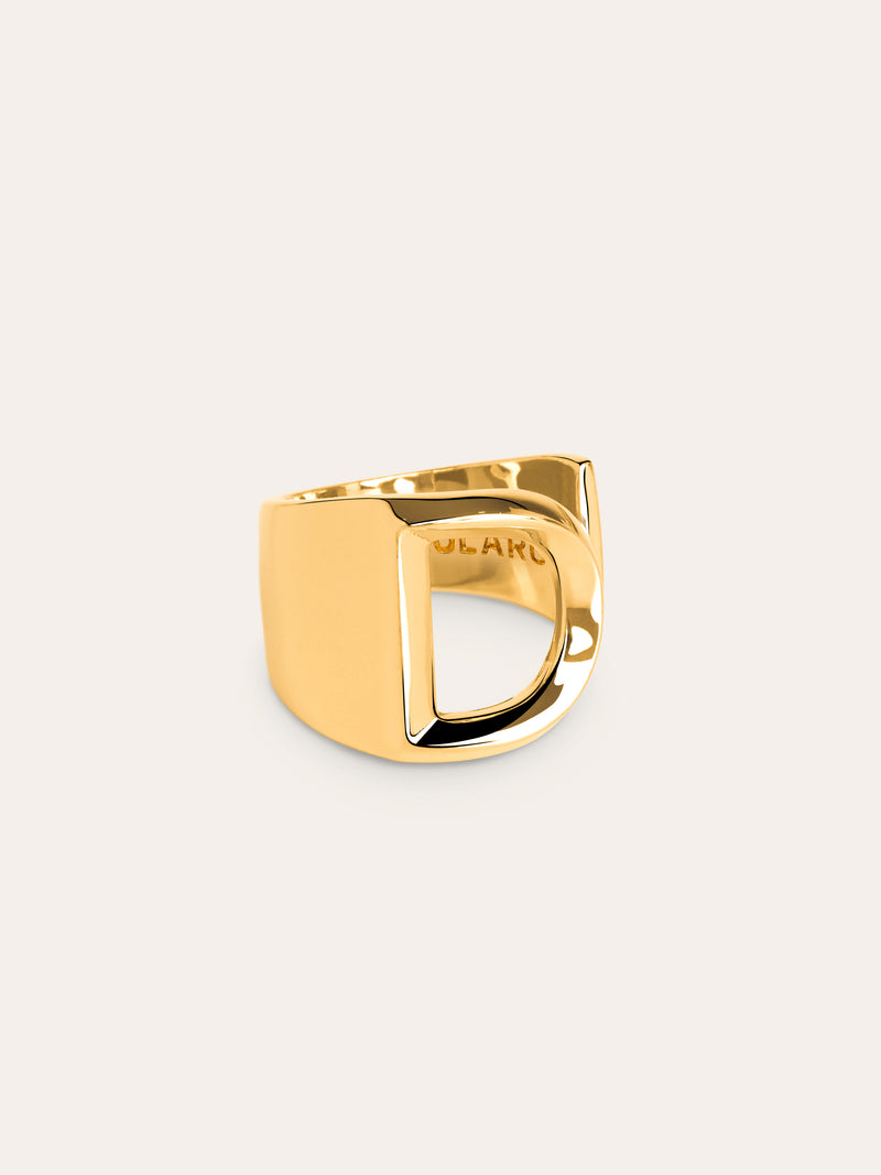 Anel Personalizado Letter Signet Banho de Ouro