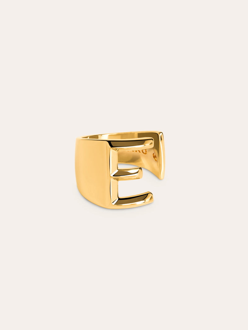 Anel Personalizado Letter Signet Banho de Ouro