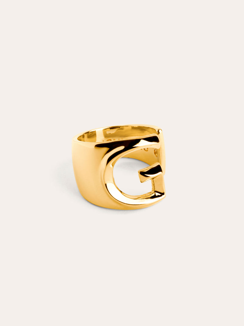 Anel Personalizado Letter Signet Banho de Ouro