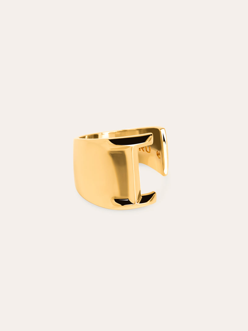 Anel Personalizado Letter Signet Banho de Ouro