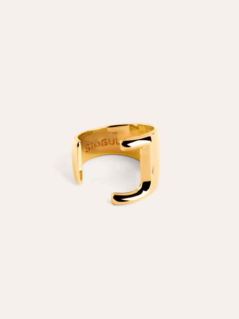 Anel Personalizado Letter Signet Banho de Ouro