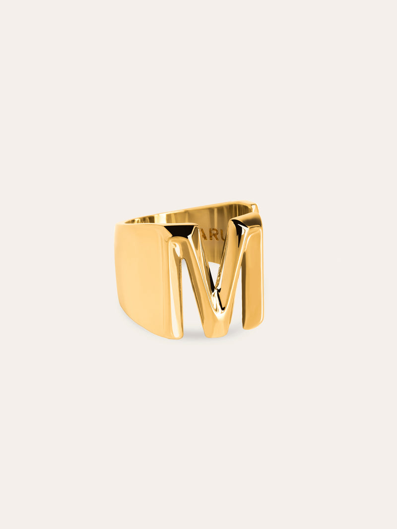 Anel Personalizado Letter Signet Banho de Ouro