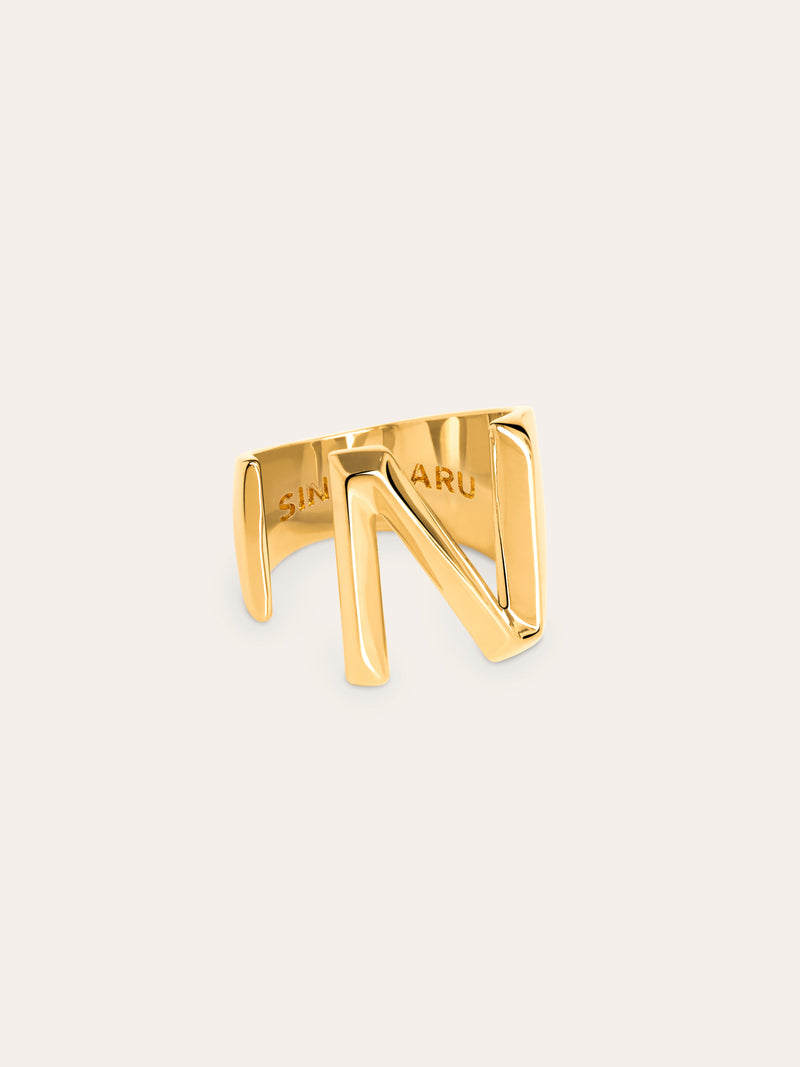 Anel Personalizado Letter Signet Banho de Ouro