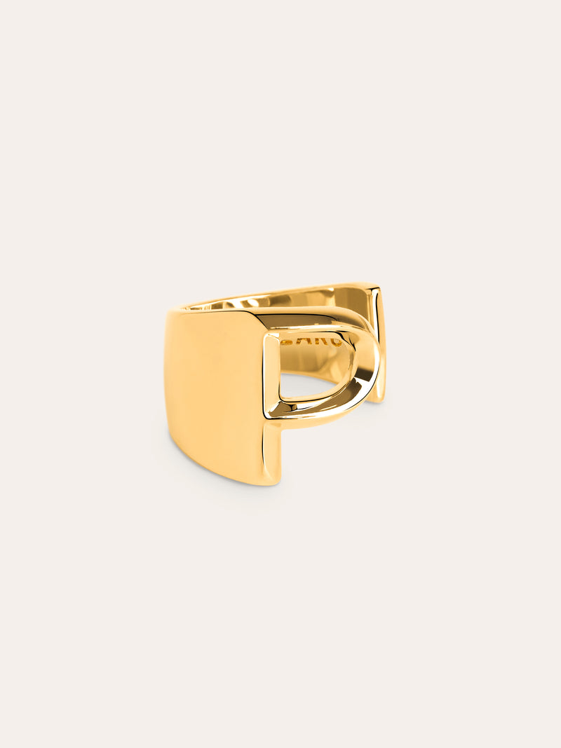 Anel Personalizado Letter Signet Banho de Ouro
