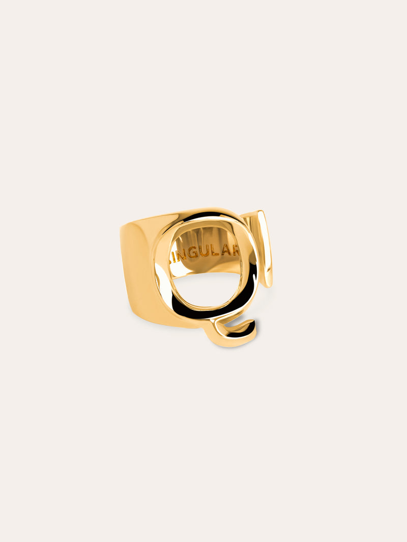 Anel Personalizado Letter Signet Banho de Ouro