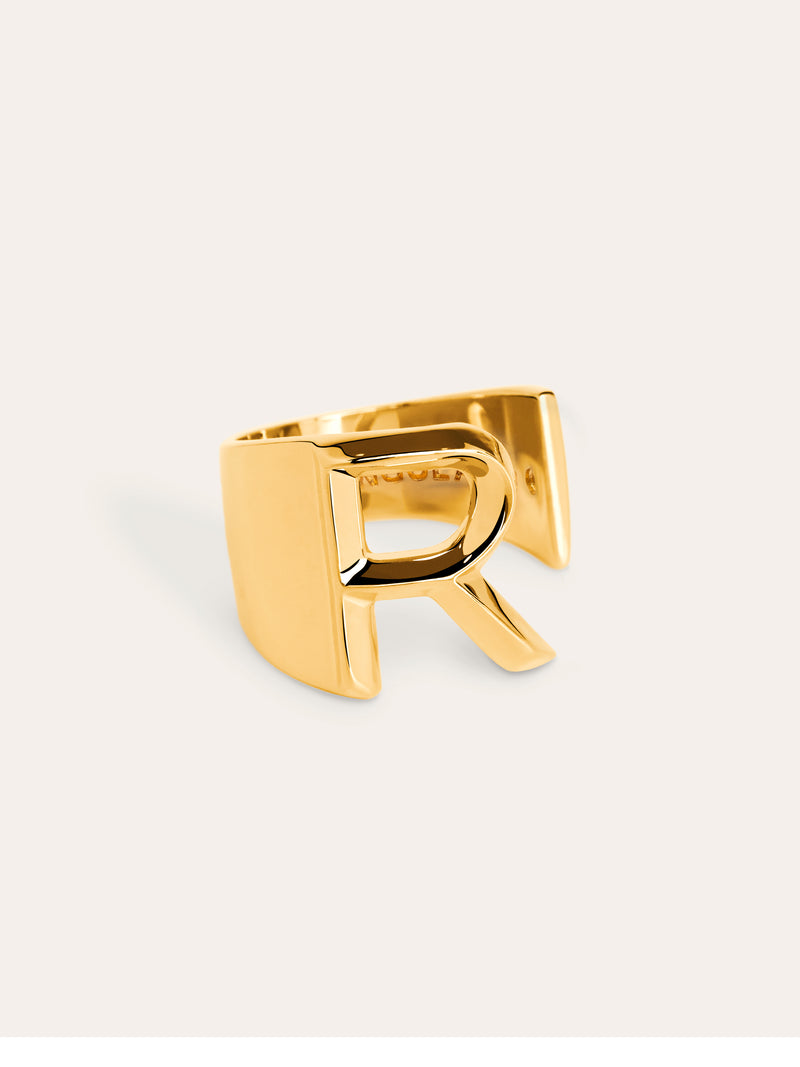 Anel Personalizado Letter Signet Banho de Ouro