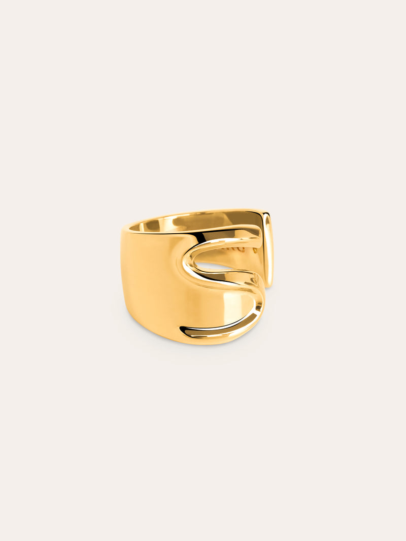 Anel Personalizado Letter Signet Banho de Ouro