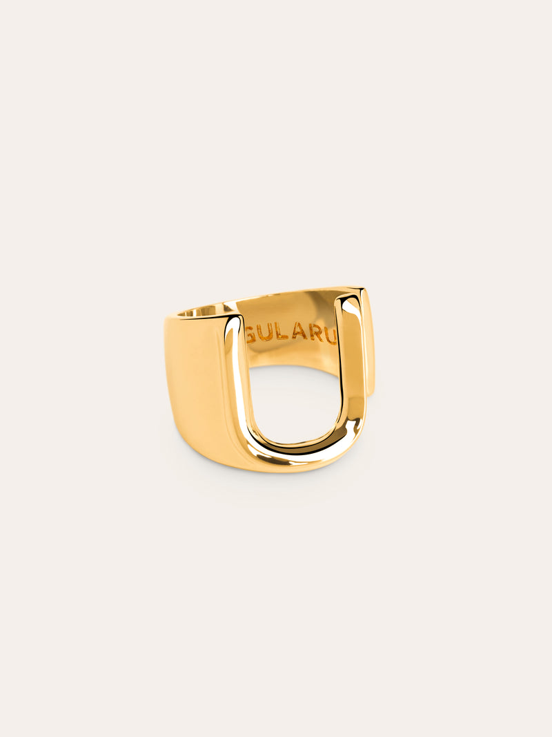Anel Personalizado Letter Signet Banho de Ouro