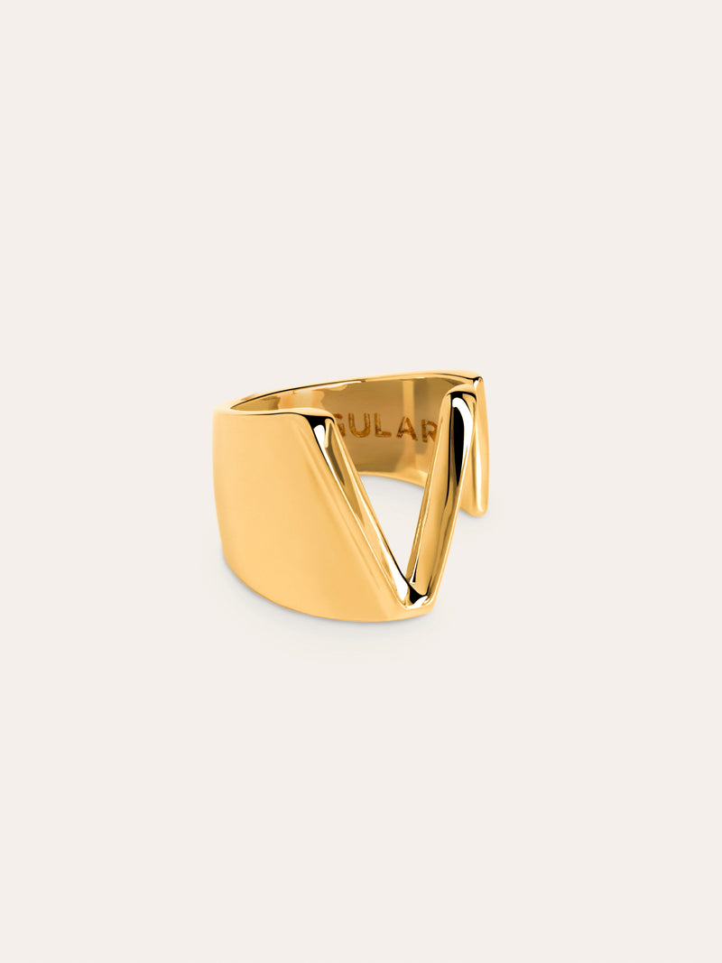 Anel Personalizado Letter Signet Banho de Ouro