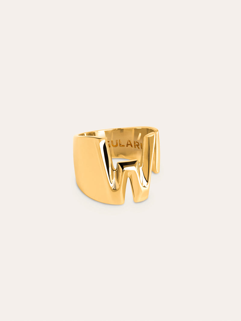 Anel Personalizado Letter Signet Banho de Ouro