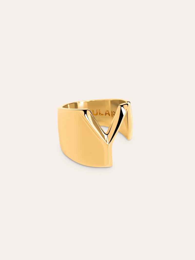 Anel Personalizado Letter Signet Banho de Ouro