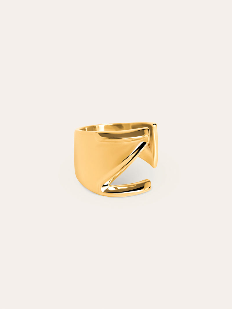 Anel Personalizado Letter Signet Banho de Ouro