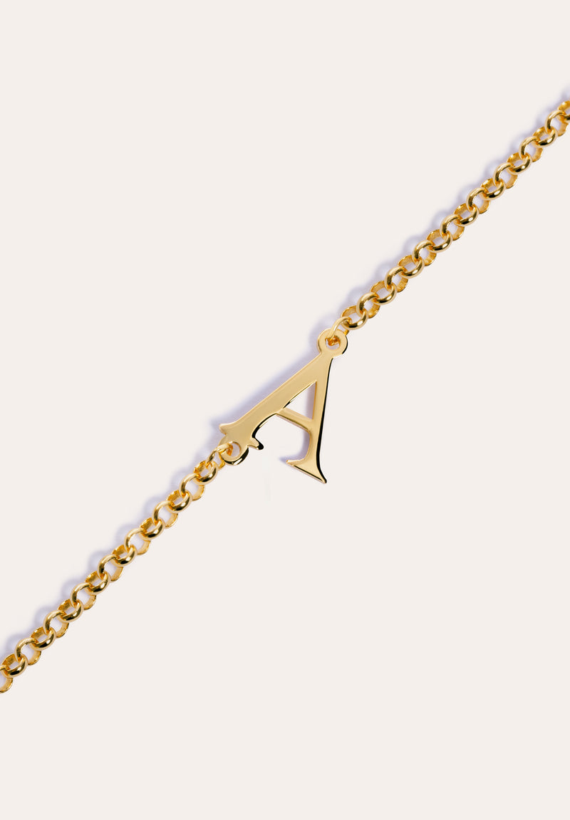 Pulseira Single Letter Prata Banho de Ouro