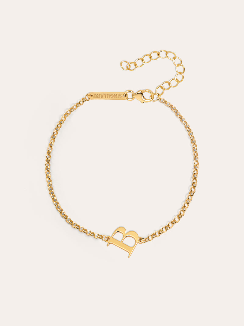 Pulseira Single Letter Prata Banho de Ouro
