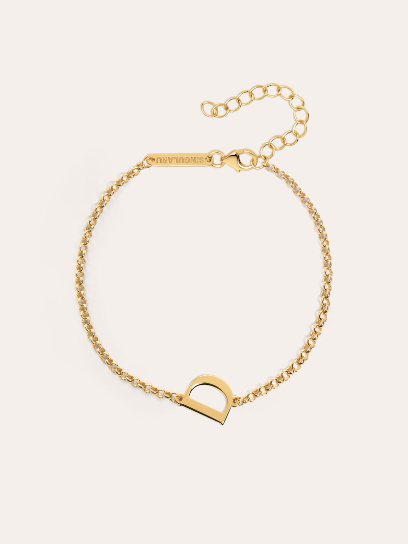 Pulseira Single Letter Prata Banho de Ouro