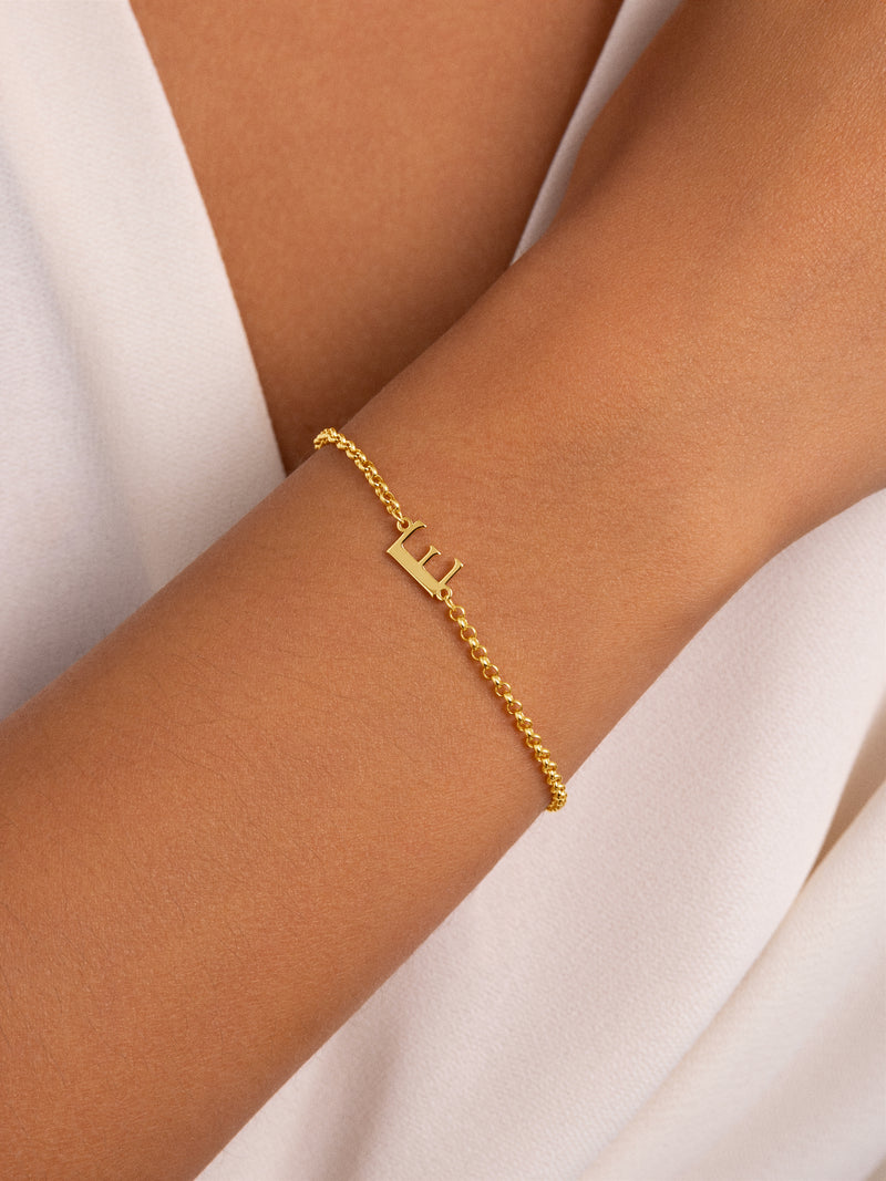 Pulseira Single Letter Prata Banho de Ouro