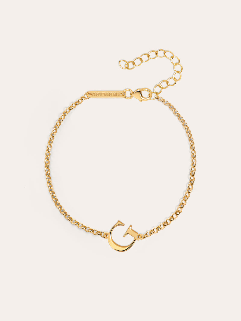 Pulseira Single Letter Prata Banho de Ouro