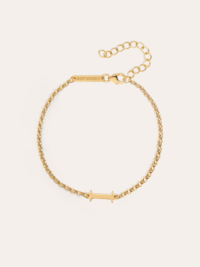 Pulseira Single Letter Prata Banho de Ouro