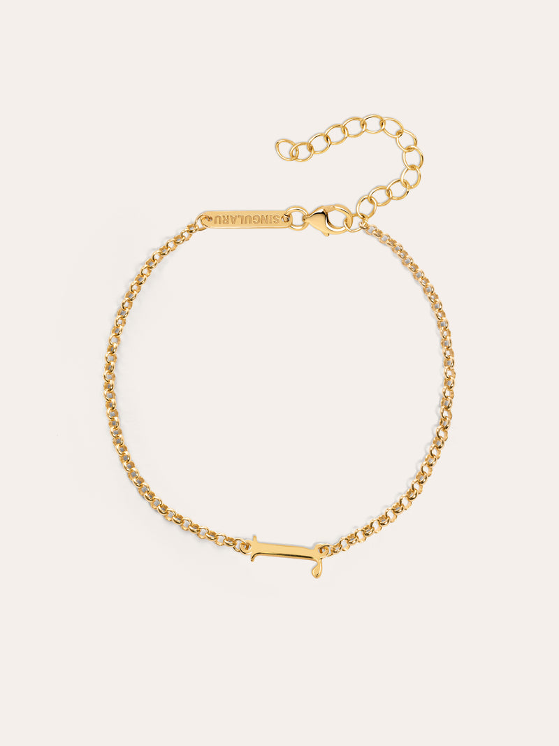 Pulseira Single Letter Prata Banho de Ouro