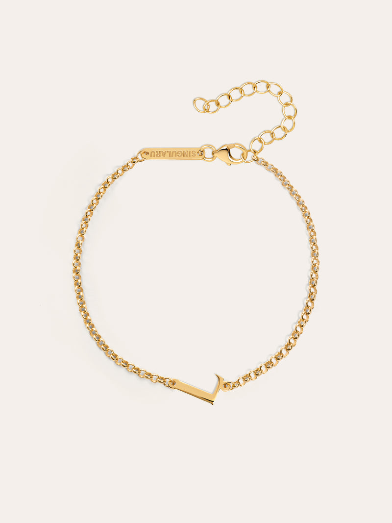 Pulseira Single Letter Prata Banho de Ouro