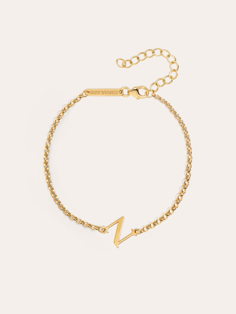 Pulseira Single Letter Prata Banho de Ouro