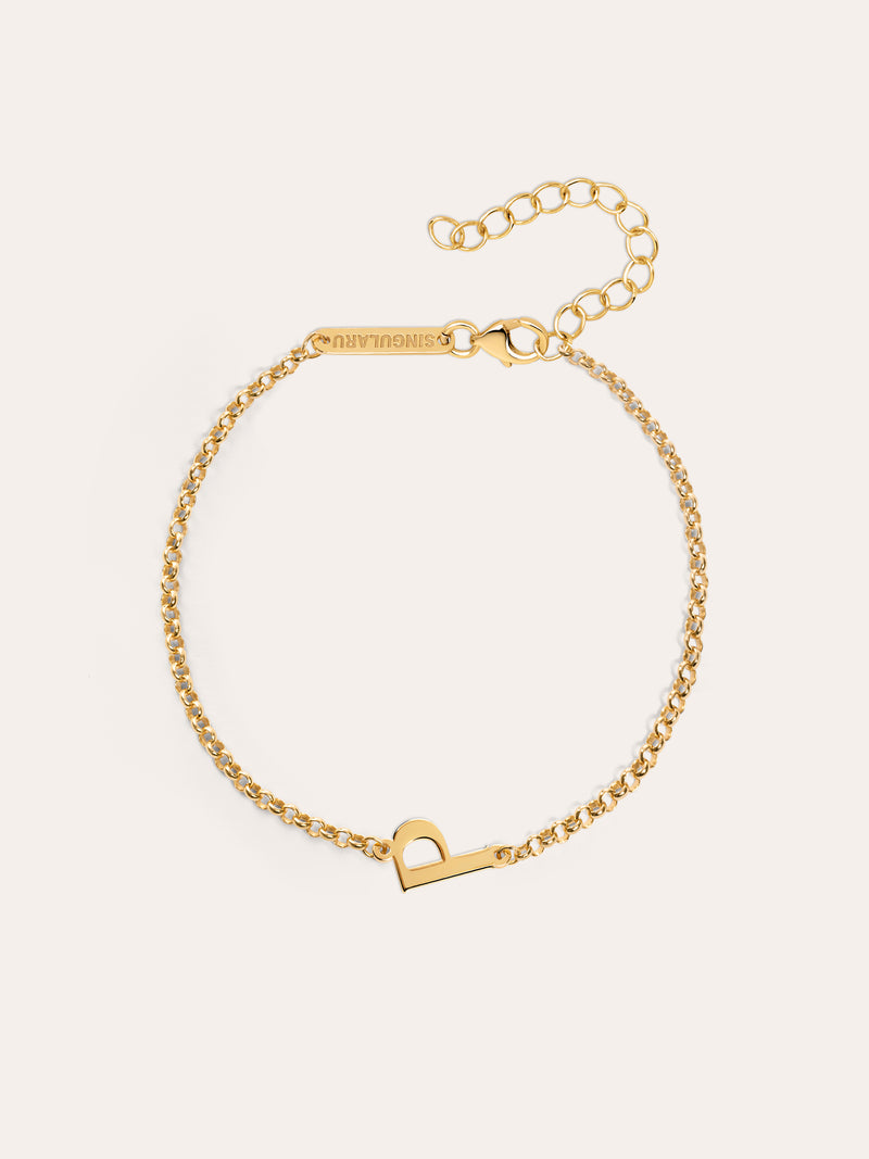Pulseira Single Letter Prata Banho de Ouro