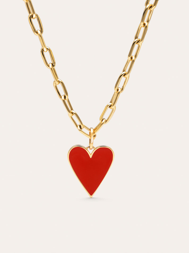 Collier Chic Lovely Heart Red Acier Plaqué Or