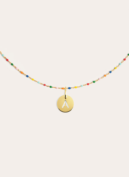 Gepersonaliseerde ketting Colors Enamel Letter verguld met goud