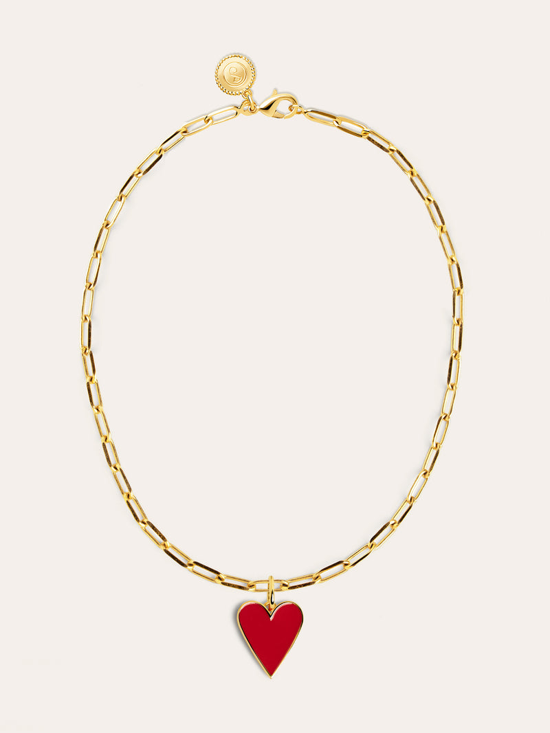 Collier Chic Lovely Heart Red Acier Plaqué Or