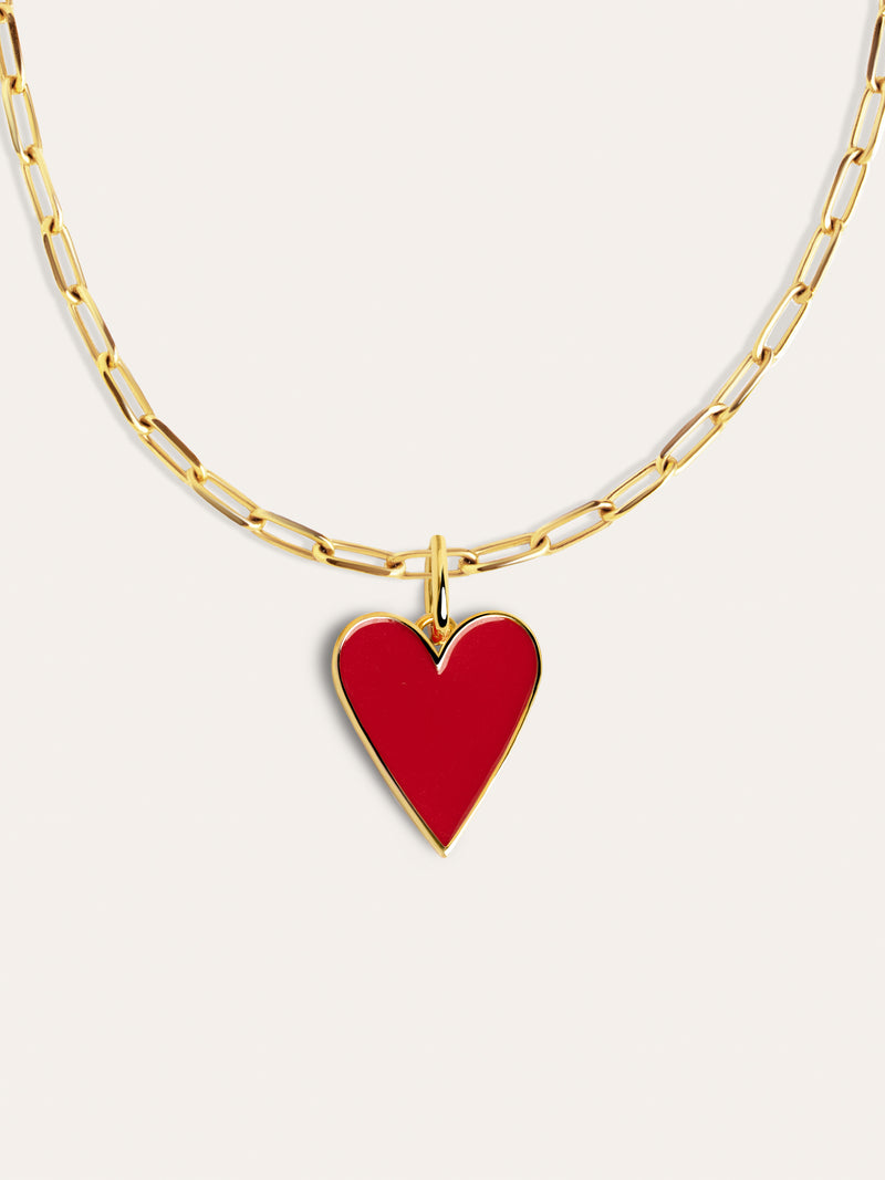 Collier Chic Lovely Heart Red Acier Plaqué Or