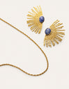 Coffret Cadeau Collier et Boucles D'oreilles Bleu Acier Plaqué Or