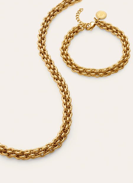 Gift Pack Big Rope Necklace and Big Rope Bracelet Steel Gold Plated