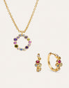 Pack Regalo Collana Bubbles e Orecchini a Cerchio Rainbow Placcato Oro