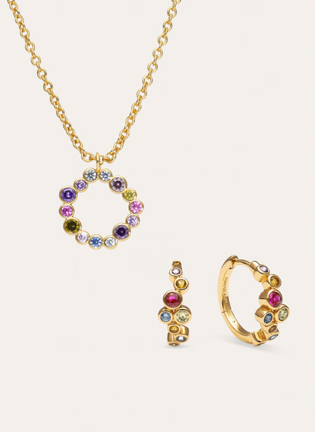 Pack Regalo Collar Bubbles y Pendientes Aro Rainbow Baño Oro