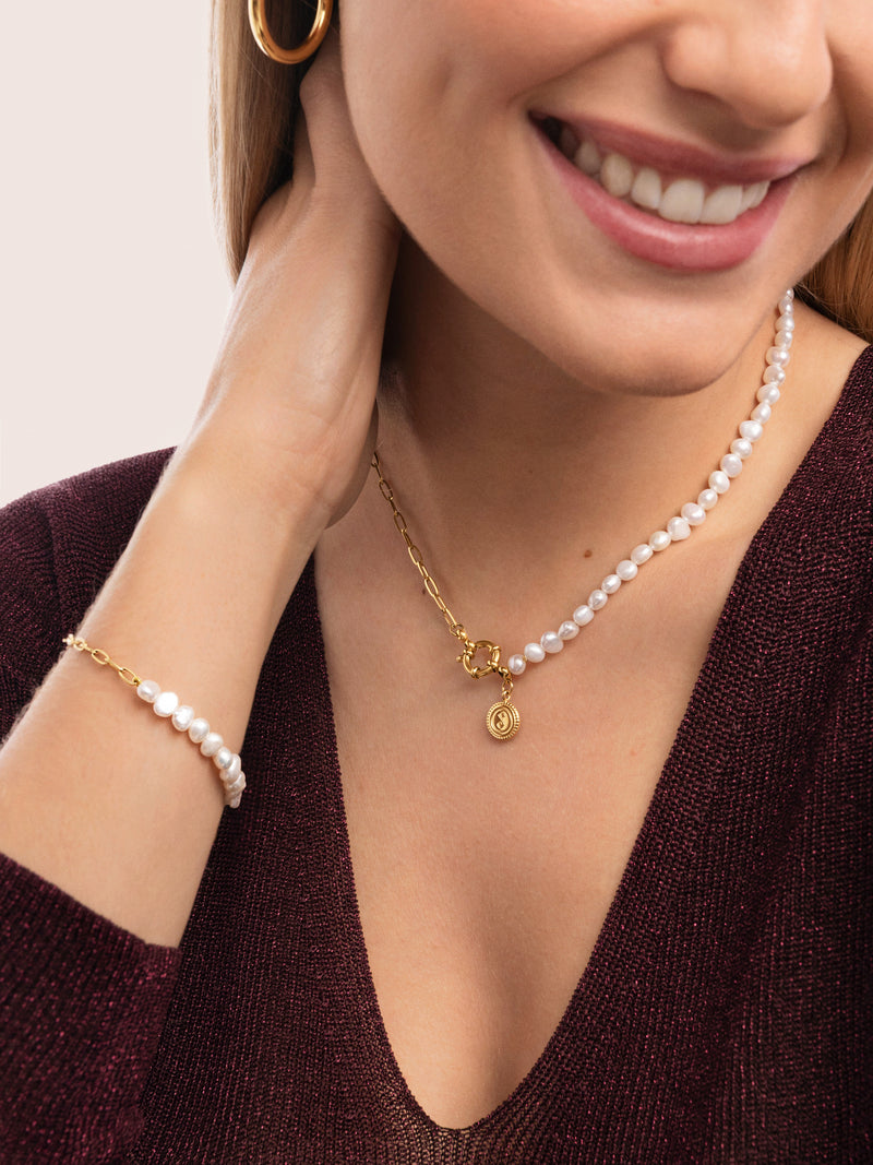 Colar Chic Pearl Aço Banho de Ouro