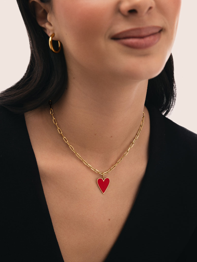 Collier Chic Lovely Heart Red Acier Plaqué Or